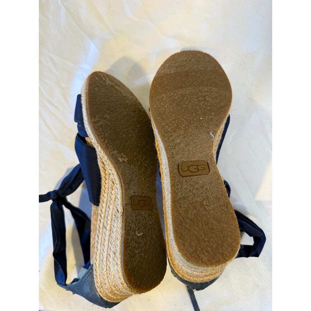Ugg Navy Ankle Strap Sandals Women's 7.5 Wedge Shoes Heels Coquette Cottagecore - Picture 5 of 5